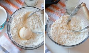 mixing butter and flour together in a bowl